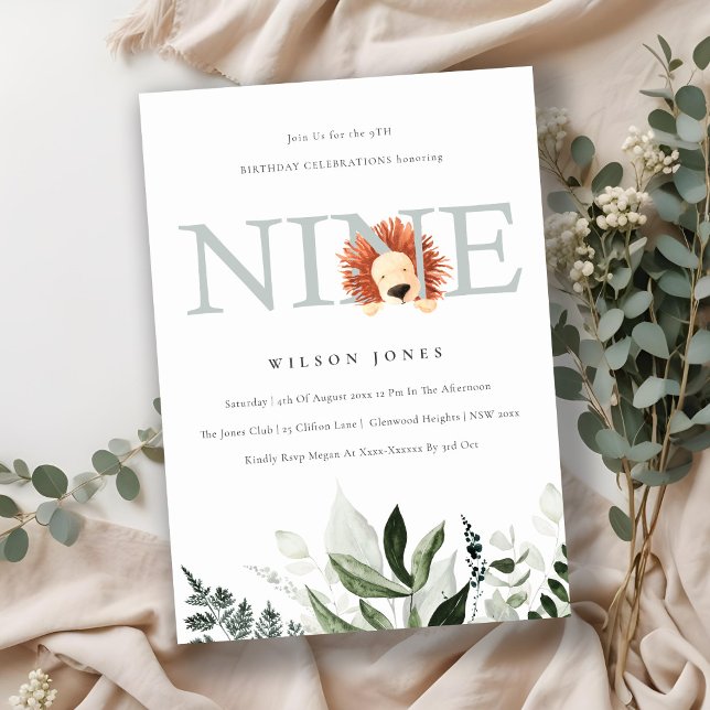 Convites Folhagem de Leão Azul Cuta e Azul 9.º Aniversário (Criador carregado)