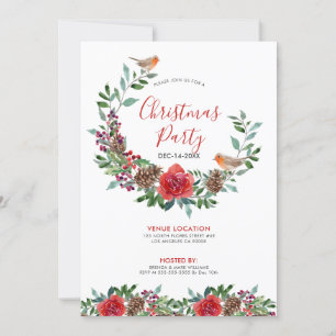 Convites Folhagem de Natal e rosas vermelhas buquê e Red R