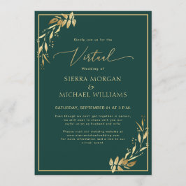 Convites Folhagem de Ouro Chic de Casamento Virtual Emerald