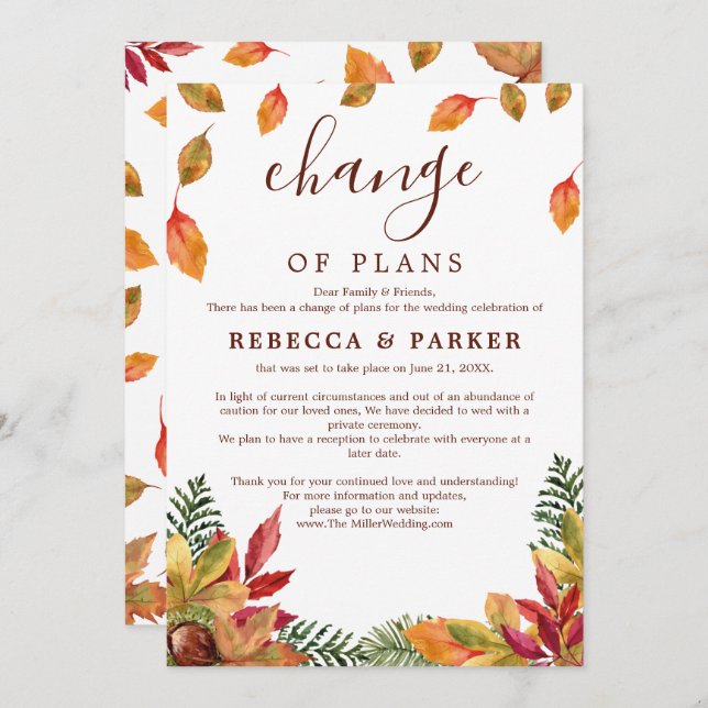 Convites Folhagem de outono Comunicado adiado (Frente/Verso)