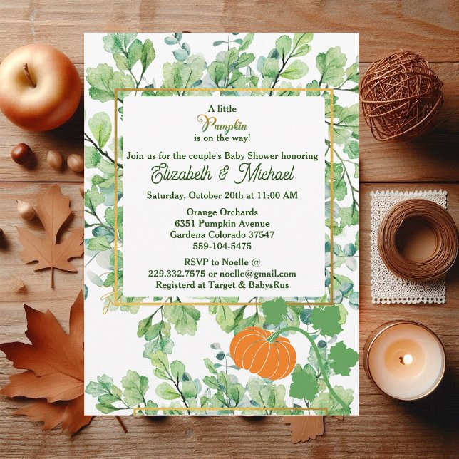 Convites Folhagem de outono do Chá de fraldas de Pequenas C (Little Pumpkin Couples Baby Shower Autumn Foliage Invitation)