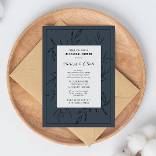 Convites Folhagem Delicada   Azul aço   Janto de ensaio