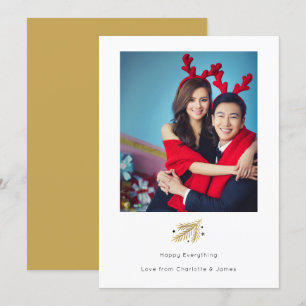 Convites Folhagem Dourada de Fotos de Natal Feliz Tudo