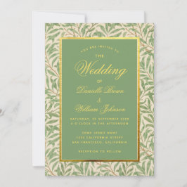 Convites Folhagem Dourada Verde de Casamento Folha Verde