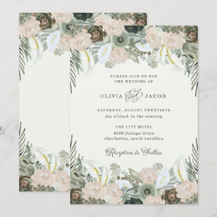 Convites Folhagem e Floral  Casamento Verde Claro
