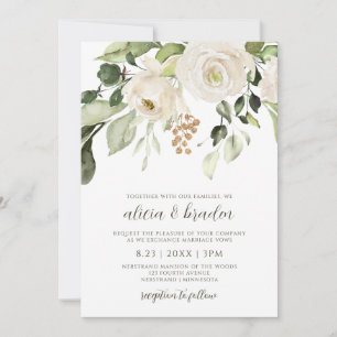 Convites Folhagem Elegante Greenery Dourado White Floral