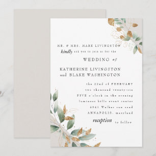 Convites Folhagem Elegante Noiva Pais Casamento Matte Creme