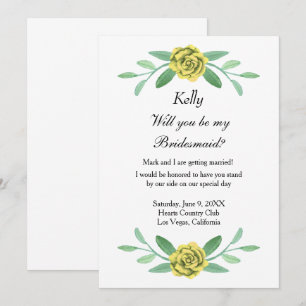 Convites Folhagem Floral Amarela Placa Bridesmaid