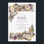 Convites Folhagem Floral de Marfim Amarelo Roxo 60º Anivers<br><div class="desc">Linda cor púrpura,  marfim e amarelo-mostarda floral com folhagem verde 60º convite de aniversário para mulheres. Entre em contato conosco para obter ajuda sobre a personalização ou produtos correspondentes.</div>