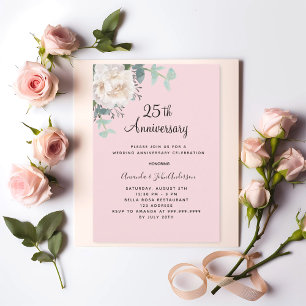 Convites Folhagem floral rosa 25º aniversário de casamento
