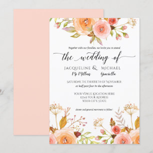 Convites Folhagem Floral Rosa de Casamento Floral com Blush