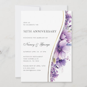 Convites Folhagem Floral Roxa 50º Aniversário de Casamento
