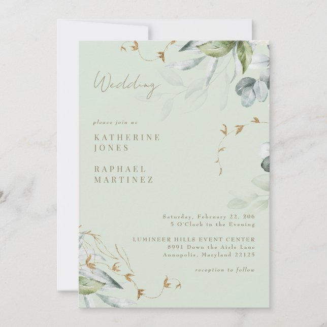 Convites Folhagem Leve Casamento Sem Pais  (Frente)