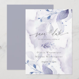 Convites Folhagem Lilac de Aquarela Elegante Salva a Data