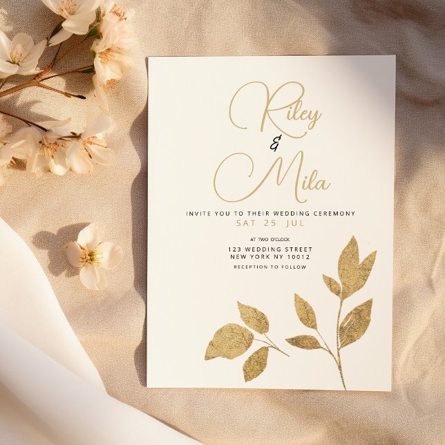 Convites Folhagem simples de ouro branco de luxo Casamento (Simple luxury white gold foliage Wedding)