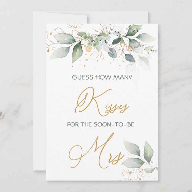 Convites Folhagem verde adivinha quantos beijos (Frente)