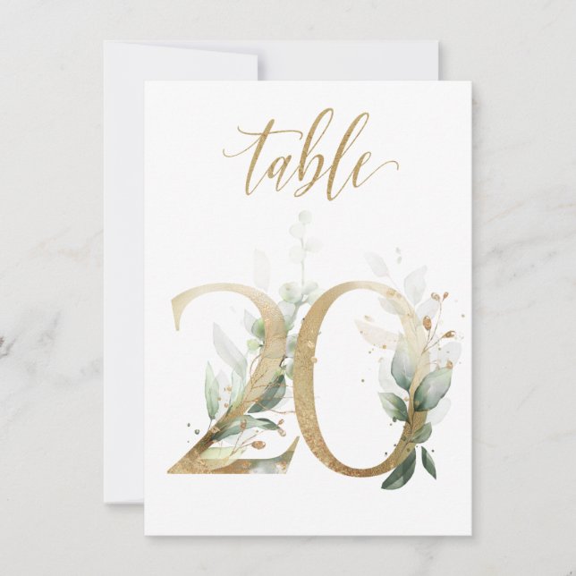 Convites Folhagem Verde e Dourada de Aquarela, Quadro Númer (Frente)