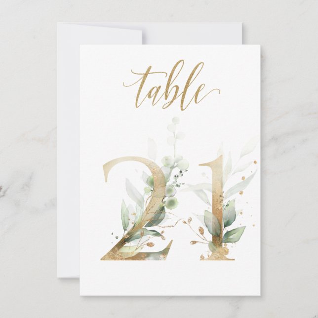 Convites Folhagem Verde e Dourada de Aquarela, Quadro Númer (Frente)