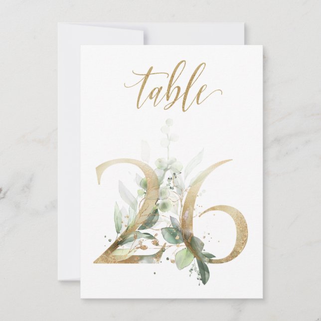 Convites Folhagem Verde e Dourada de Aquarela, Quadro Númer (Frente)