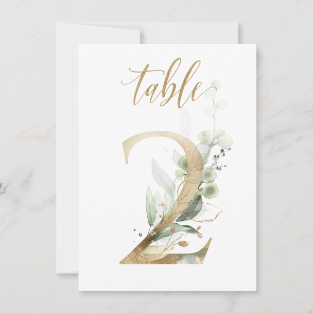 Convites Folhagem Verde e Dourada de Aquarela, Quadro Númer (Frente)