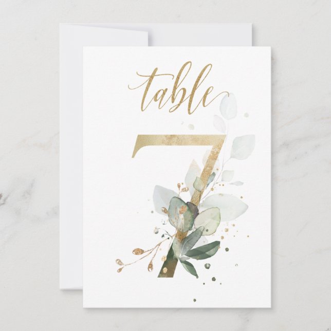 Convites Folhagem Verde e Dourada de Aquarela, Quadro Númer (Frente)