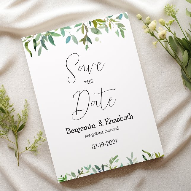 Convites Folhagem verde-escura da menta botânica Salvar a D (Botanic mint dark green foliage Save the Date )