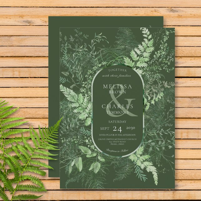 Convites Folhagem Verde Esmeralda Verde Samambaia Rústica (Criador carregado)