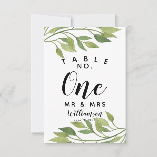 Convites folhagem verde folha Número da mesa festa/casament (Frente)
