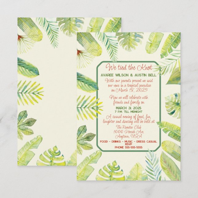 Convites Folhagem Verde Tropical (Frente/Verso)