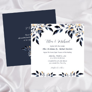Convites Folhas Azuis com Casamento Dourado