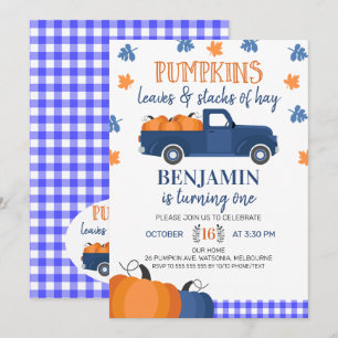 Convites Folhas Azuis De Bombaim De Pumpkin E Aniversário 