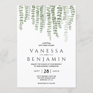 Convites Folhas Boho Aquarela Elegante Verde Dourado