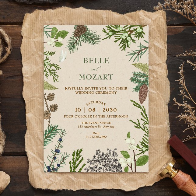 Convites Folhas botânicas casamento de Natal (Criador carregado)