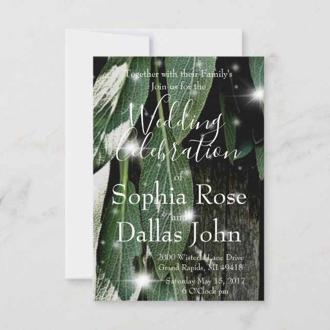 Convites Folhas botânicas de boho folhas rústicas Script de (Frente)