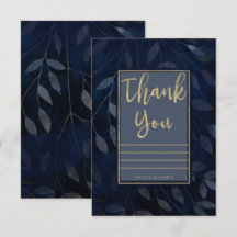 Folhas Botânicas de Ouro Azul Escuro Agradecimento