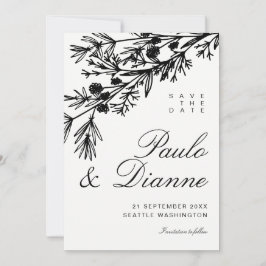 Convites Folhas Botânicas Desenhadas à Mão Salve a Data