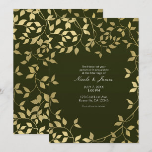 Convites Folhas Botânicas em Faux Foil Verde e Dourado para