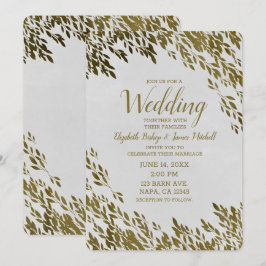 Convites Folhas Brancas e Douradas Elegantes Casamento Rúst