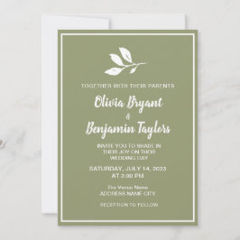 Convites Folhas brancas simples. Dusty green formal Wedding