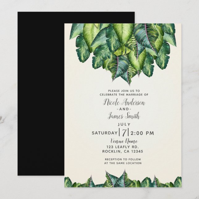 Convites Folhas da Selva Tropical Verde Casamento Botânico (Frente/Verso)