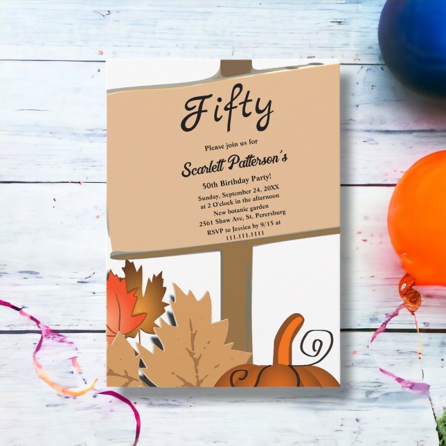 Convites Folhas de Abóbora Russas Elegantes caem 50º aniver (Criador carregado)