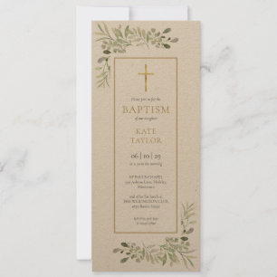 Convites Folhas de água-rústicas verde baptismo