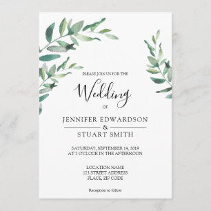 Convites Folhas de aquarela botânica Elegante Casamento