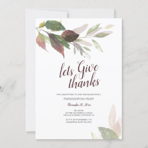 Convites Folhas de Aquarela de Ação de Amizade