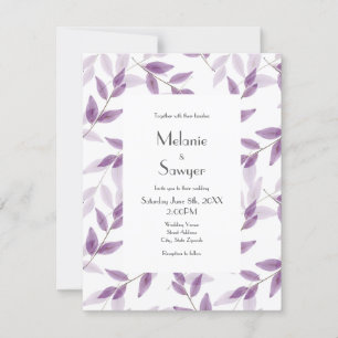 Convites Folhas de Aquarela em Camada de Plum