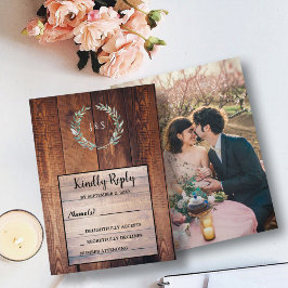 Convites Folhas de aquarela em madeira de celeiro Casamento