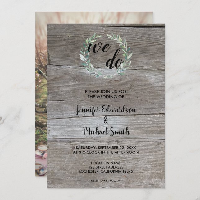 Convites Folhas de aquarela em madeira Nós fazemos fotos ca (Frente/Verso)