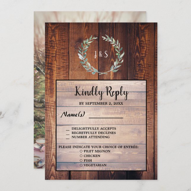 Convites Folhas de aquarela madeira Opções de janto RSVP de (Frente/Verso)