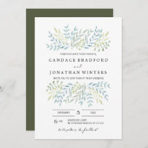 Folhas de Aquarela no Casamento de Matizes Verdes