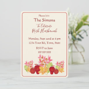 Convites Folhas de Aquarela Pintadas à Mão Maçãs Rosh Hasha